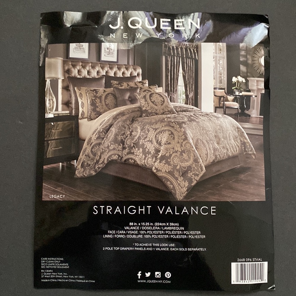 J. Queen New York, Legacy, Set of Euro Shams & Set of 2-Pole Straight Valance